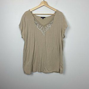 Anne Klein Beige Embellished Knit Top 3X